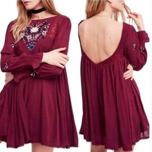 NEW! Free People Mohave Embroidered Burgundy Mini Dress